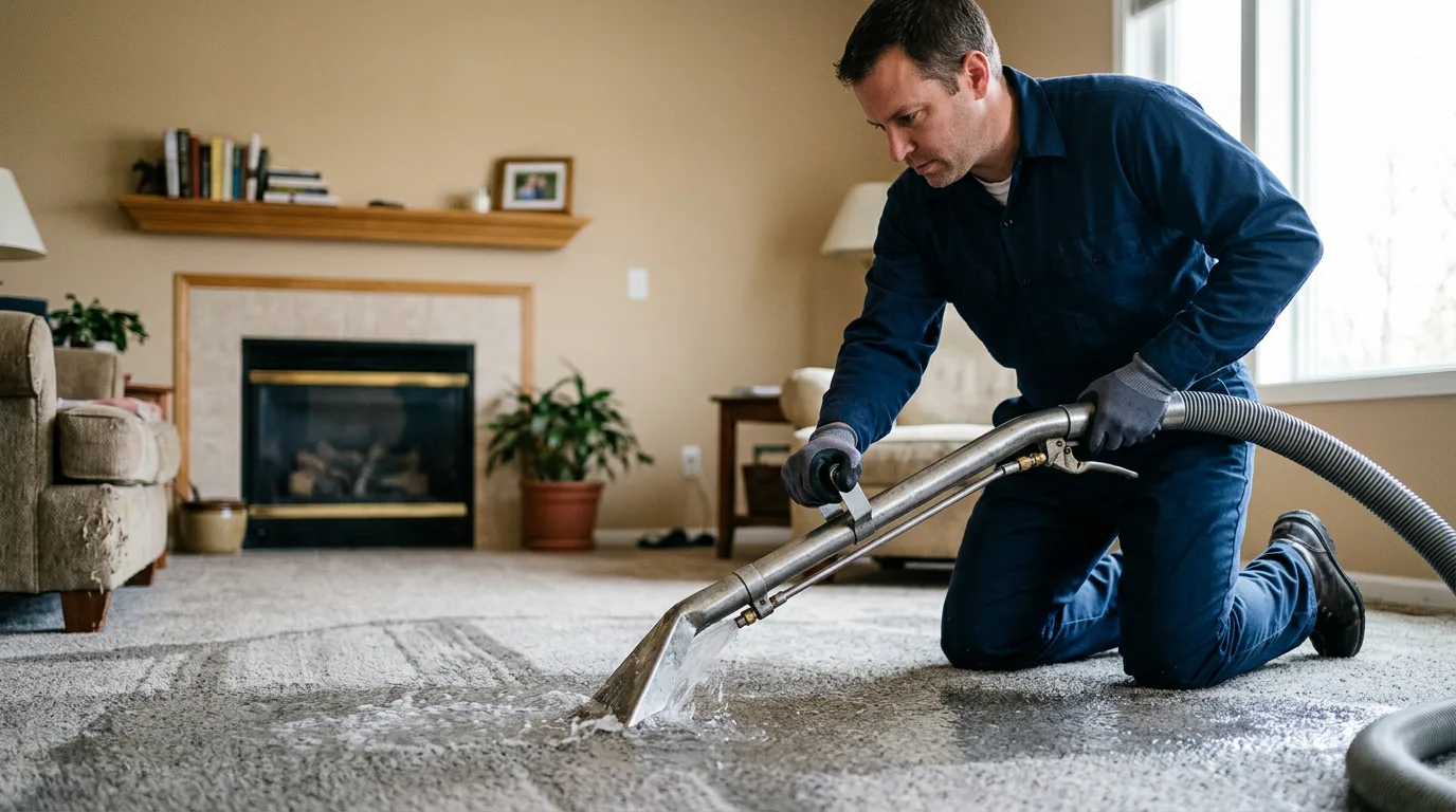 Water damage restoration technician working near Pearl City, IL